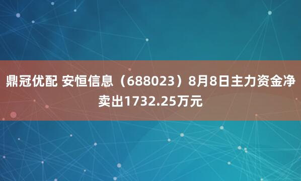 鼎冠优配 安恒信息(688023)8月8日主力资金净卖出1732.25万元